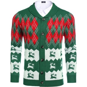 image:imageCOOFANDY Mens Christmas Cardigans Ugly Xmas Sweaters Reindeer Snowflake Shawl Collar Knitted Cardigan SweaterCheckered Christmas Tree
