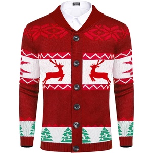 image:imageCOOFANDY Mens Christmas Cardigans Ugly Xmas Sweaters Reindeer Snowflake Shawl Collar Knitted Cardigan SweaterChristmas Red