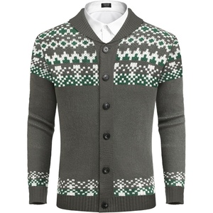 image:imageCOOFANDY Mens Christmas Cardigans Ugly Xmas Sweaters Reindeer Snowflake Shawl Collar Knitted Cardigan SweaterGraygreenwhite