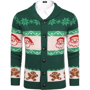 image:imageCOOFANDY Mens Christmas Cardigans Ugly Xmas Sweaters Reindeer Snowflake Shawl Collar Knitted Cardigan SweaterGreen Santa Claus