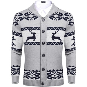 image:imageCOOFANDY Mens Christmas Cardigans Ugly Xmas Sweaters Reindeer Snowflake Shawl Collar Knitted Cardigan SweaterGrey