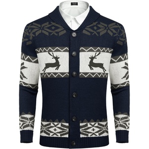 image:imageCOOFANDY Mens Christmas Cardigans Ugly Xmas Sweaters Reindeer Snowflake Shawl Collar Knitted Cardigan SweaterNavy Blue