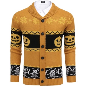 image:imageCOOFANDY Mens Christmas Cardigans Ugly Xmas Sweaters Reindeer Snowflake Shawl Collar Knitted Cardigan SweaterPumpkin