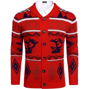 image:imageCOOFANDY Mens Christmas Cardigans Ugly Xmas Sweaters Reindeer Snowflake Shawl Collar Knitted Cardigan SweaterRed Elk