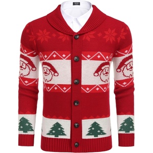image:imageCOOFANDY Mens Christmas Cardigans Ugly Xmas Sweaters Reindeer Snowflake Shawl Collar Knitted Cardigan SweaterRed Santa Claus