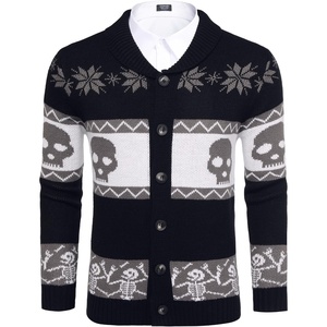 image:imageCOOFANDY Mens Christmas Cardigans Ugly Xmas Sweaters Reindeer Snowflake Shawl Collar Knitted Cardigan SweaterSkeleton