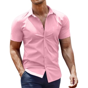 image:imageCOOFANDY Mens Dress Shirt Short Sleeve Button Down Shirts with PocketPink