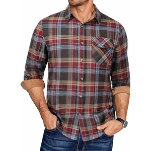 image:imageCOOFANDY Mens Flannel Long Sleeve Button Down Casual Plaid Shirt With PocketBlue Brown Red Plaid