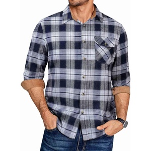image:imageCOOFANDY Mens Flannel Long Sleeve Button Down Casual Plaid Shirt With PocketNavy White Plaid