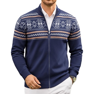 image:imageCOOFANDY Mens Full Zip Cardigan Sweaters Mock Neck Knitwear with Pattern  Solid and Fair Isle fall winter 2026 relaxedfit business casual S3XLNavy Fair Isle