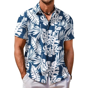 image:imageCOOFANDY Mens Hawaiian Shirt Short Sleeve Button Down Shirt Tropical Summer Beach ShirtLeafblue