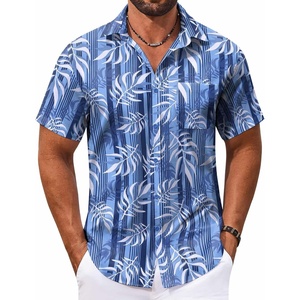 image:imageCOOFANDY Mens Hawaiian Shirt Short Sleeve Casual Button Down Tropical Summer Beach Aloha ShirtsBlueplam Leaves
