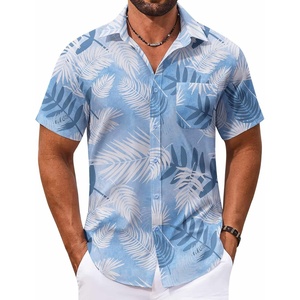 image:imageCOOFANDY Mens Hawaiian Shirt Short Sleeve Casual Button Down Tropical Summer Beach Aloha ShirtsBluewhite Leaves