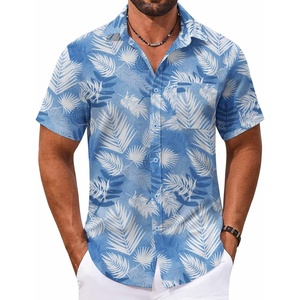 image:imageCOOFANDY Mens Hawaiian Shirt Short Sleeve Casual Button Down Tropical Summer Beach Aloha ShirtsDark Bluewhite Leaves