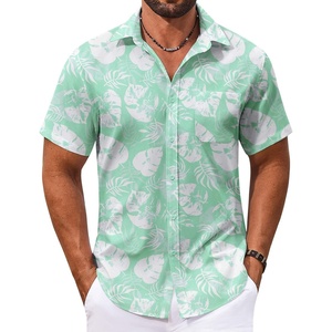 image:imageCOOFANDY Mens Hawaiian Shirt Short Sleeve Casual Button Down Tropical Summer Beach Aloha ShirtsGreenwhite Leaves