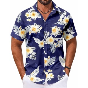 image:imageCOOFANDY Mens Hawaiian Shirt Short Sleeve Casual Button Down Tropical Summer Beach Aloha ShirtsNavyorange Flowers