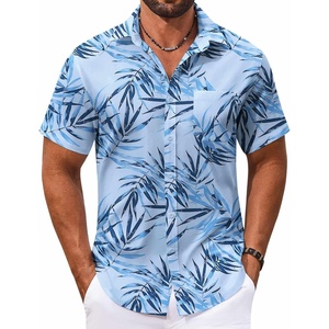 image:imageCOOFANDY Mens Hawaiian Shirt Short Sleeve Casual Button Down Tropical Summer Beach Aloha ShirtsWhiteblue Leaves