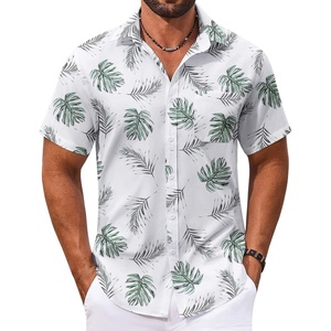 image:imageCOOFANDY Mens Hawaiian Shirt Short Sleeve Casual Button Down Tropical Summer Beach Aloha ShirtsWhitegreen Leaves