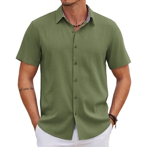 image:imageCOOFANDY Mens Linen Shirt Casual Short Sleeve Button Down Shirts Summer Beach Vacation TopsArmy Green