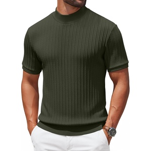 image:imageCOOFANDY Mens Mock Turtleneck Sweater Short Sleeve Casual Knit Tee Slim Fit Cable Ribbed Texture Pullover TopsArmy Green