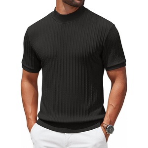 image:imageCOOFANDY Mens Mock Turtleneck Sweater Short Sleeve Casual Knit Tee Slim Fit Cable Ribbed Texture Pullover TopsBlack