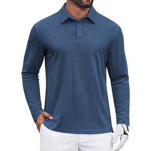 image:imageCOOFANDY Mens Polo Shirts Long Sleeve UPF 50 Moisture Wicking Golf Shirt  3 Button Lightweight Collared Shirts Shape Retaining Classic Basic Polos Ideal for Golf Tennis and Daily Casual WearDemin Blue