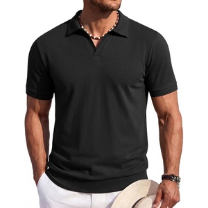 image:imageCOOFANDY Mens Polo Sweater Casual V Neck Summer Short Sleeve Beach Vacation Tops Cotton Collared Dress Work Golf SweaterBlack