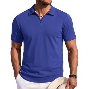 image:imageCOOFANDY Mens Polo Sweater Casual V Neck Summer Short Sleeve Beach Vacation Tops Cotton Collared Dress Work Golf SweaterBlue