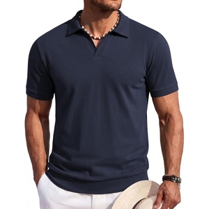 image:imageCOOFANDY Mens Polo Sweater Casual V Neck Summer Short Sleeve Beach Vacation Tops Cotton Collared Dress Work Golf SweaterNavy