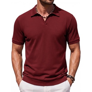 image:imageCOOFANDY Mens Polo Sweater Casual V Neck Summer Short Sleeve Beach Vacation Tops Cotton Collared Dress Work Golf SweaterWine Red