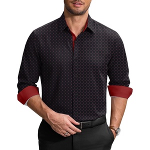 image:imageCOOFANDY Mens Printed Dress Shirts Long Sleeve Business Button Down Shirt Contrast Collar Shirts for Men2black  Reddouble Rings