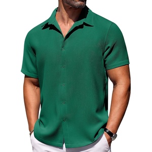 image:imageCOOFANDY Mens Short Sleeve Button Down Shirts Waffle Shirt Casual Beach Summer Shirts Wrinkle Free Vacation ShirtsGreen