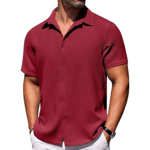 image:imageCOOFANDY Mens Short Sleeve Button Down Shirts Waffle Shirt Casual Beach Summer Shirts Wrinkle Free Vacation ShirtsWine Red