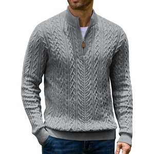image:imageCOOFANDY Mens Sweater Quarter Zip Pullover Casual Cable Knit Dress Sweater  Mock Neck Long Sleeve 14 Zip Sweater Polo Sweater 2026 Fall Fashion Slim Fit Lightweight Business Casual Work DailyHeather Gray