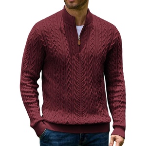 image:imageCOOFANDY Mens Sweater Quarter Zip Pullover Casual Cable Knit Dress Sweater  Mock Neck Long Sleeve 14 Zip Sweater Polo Sweater 2026 Fall Fashion Slim Fit Lightweight Business Casual Work DailyWine Red
