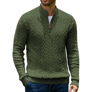 image:imageCOOFANDY Mens Sweater Quarter Zip Pullover Casual Cable Knit Dress Sweater  Mock Neck Long Sleeve 14 Zip Sweater Polo Sweater 2026 Fall Fashion Slim Fit Lightweight Business Casual Work DailyArmy Green