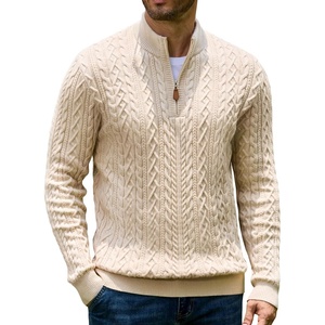 image:imageCOOFANDY Mens Sweater Quarter Zip Pullover Casual Cable Knit Dress Sweater  Mock Neck Long Sleeve 14 Zip Sweater Polo Sweater 2026 Fall Fashion Slim Fit Lightweight Business Casual Work DailyLight Khaki
