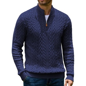 image:imageCOOFANDY Mens Sweater Quarter Zip Pullover Casual Cable Knit Dress Sweater  Mock Neck Long Sleeve 14 Zip Sweater Polo Sweater 2026 Fall Fashion Slim Fit Lightweight Business Casual Work DailyDeep Ocean Blue
