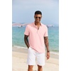 image:imageCOOFANDY Mens Casual Henley Shirt Short Sleeve Band Collar Shirt Summer Beach Hippie Vacation T Shirt with ButtonPink