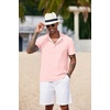 image:imageCOOFANDY Mens Casual Henley Shirt Short Sleeve Band Collar Shirt Summer Beach Hippie Vacation T Shirt with ButtonPink