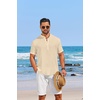 image:imageCOOFANDY Mens Casual Henley Shirt Short Sleeve Linen Shirt Band Collar Summer Hippie Beach TShirtsBeige