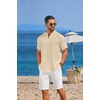 image:imageCOOFANDY Mens Casual Henley Shirt Short Sleeve Linen Shirt Band Collar Summer Hippie Beach TShirtsBeige