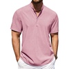 image:imageCOOFANDY Mens Casual Henley Shirt Short Sleeve Band Collar Shirt Summer Beach Hippie Vacation T Shirt with ButtonPink