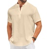 image:imageCOOFANDY Mens Casual Henley Shirt Short Sleeve Linen Shirt Band Collar Summer Hippie Beach TShirtsBeige