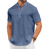 image:imageCOOFANDY Mens Casual Henley Shirt Short Sleeve Linen Shirt Band Collar Summer Hippie Beach TShirtsDenim Blue