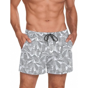 image:imageCOOFANDY Mens Swim Trunks Quick Dry Board Shorts Swimwear Bathing Suit  Quick Dry Four Way Stretch Fabric3 inch InseamSide PocketsP Grey Blue Plam Leaf