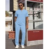 image:imageCOOFANDY Mens 2 Piece Outfit Quarter Zip Short Sleeve Top amp Pants Set  Tracksuits Activewear Clothing Set Workout Top amp Bottom Sets 14 Zip Polo Shirt and Jogging Pants Leisure Suits for MenLight Blue