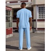 image:imageCOOFANDY Mens 2 Piece Outfit Quarter Zip Short Sleeve Top amp Pants Set  Tracksuits Activewear Clothing Set Workout Top amp Bottom Sets 14 Zip Polo Shirt and Jogging Pants Leisure Suits for MenLight Blue