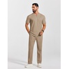 image:imageCOOFANDY Mens 2 Piece Outfit Quarter Zip Short Sleeve Top amp Pants Set  Tracksuits Activewear Clothing Set Workout Top amp Bottom Sets 14 Zip Polo Shirt and Jogging Pants Leisure Suits for MenKhaki