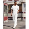 image:imageCOOFANDY Mens 2 Piece Outfit Quarter Zip Short Sleeve Top amp Pants Set  Tracksuits Activewear Clothing Set Workout Top amp Bottom Sets 14 Zip Polo Shirt and Jogging Pants Leisure Suits for MenWhite